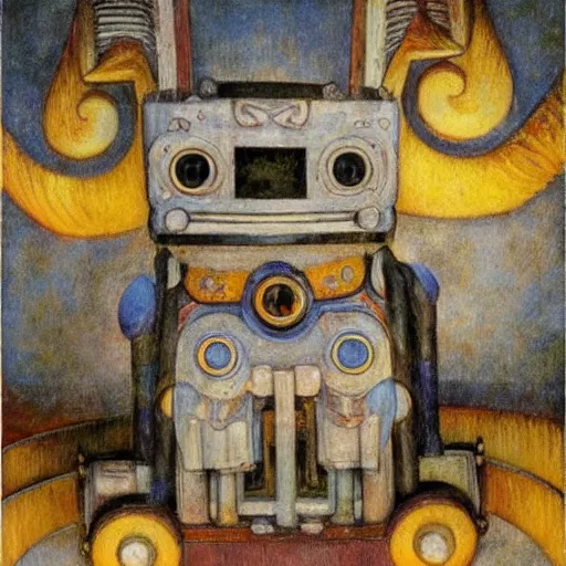 Image similar to the mechanical robot cat, by annie swynnerton and diego rivera, symbolist, dramatic lighting, elaborate geometric ornament, art brut, soft cool colors, smooth, sharp focus, extremely detailed, adolf wolfli and ( donato giancola )