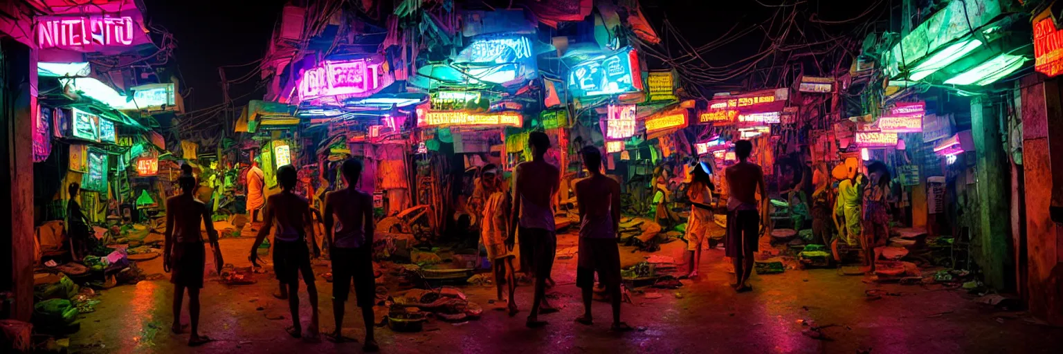 Image similar to Cyberpunk Residents, futuristic Phnom-Penh Cambodia, neon dark lighting