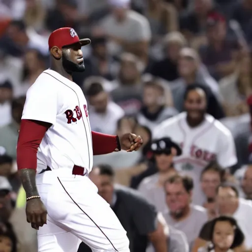 Prompt: lebron james playing baseball for the red sox