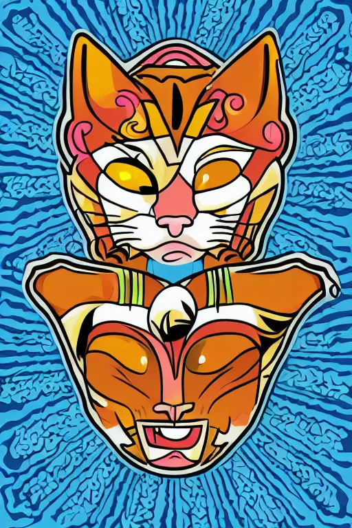 Image similar to Portrait of a cat as a Mexican wrestler in a mask, sticker, colorful, illustration, highly detailed, simple, smooth and clean vector curves, no jagged lines, vector art, smooth