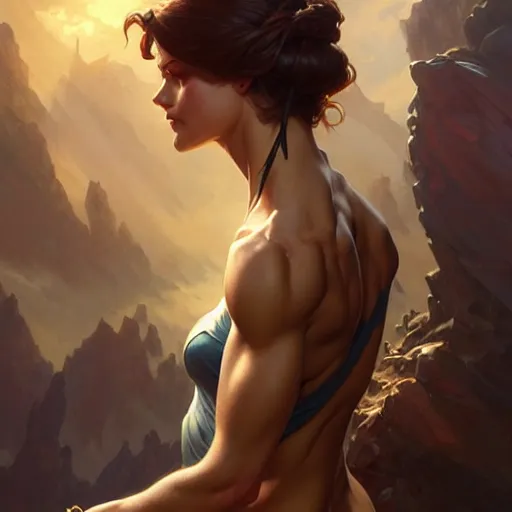 Image similar to , muscular upper body, D&D, fantasy, intricate, elegant, highly detailed, digital painting, artstation, concept art, smooth, sharp focus, illustration, art by artgerm and greg rutkowski and alphonse mucha