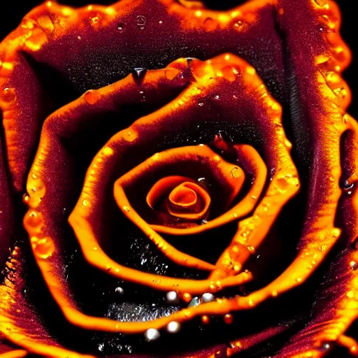 Prompt: award - winning macro of a beautiful black rose made of molten magma and nebulae on black background by harold davis, georgia o'keeffe and harold feinstein, highly detailed, hyper - realistic, strong inner glow and mist, trending on deviantart, artstation and flickr, nasa space photography, national geographic