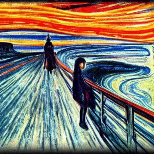 Image similar to epic digital art, realistic, extreme detail, by edvard munch of artistic form coming into being as two elements are successfully fused.