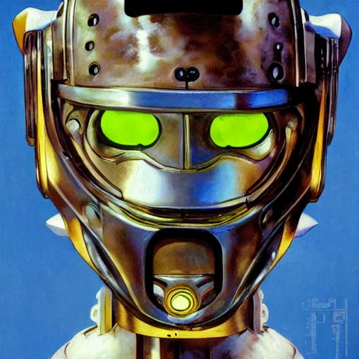 Image similar to a robot wearing a facemask made from flowers, reflective detailed textures, highly detailed fantasy science fiction painting by moebius, norman rockwell, frank frazetta, and syd mead. rich colors, high contrast. artstation