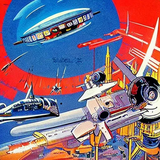 Prompt: retro sci-fi cartoon tv show by Robert McCall
