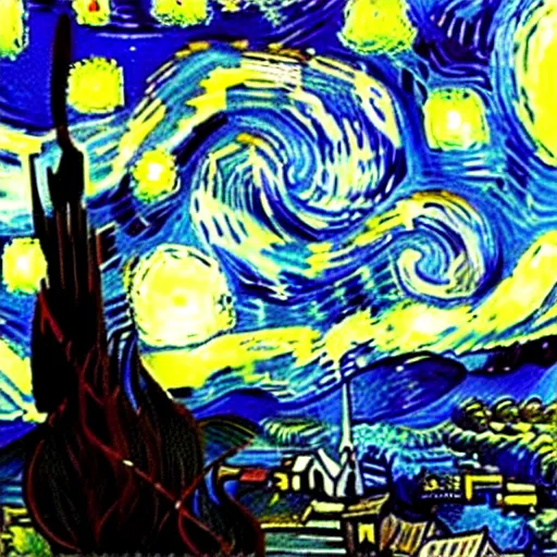 Image similar to starry night by van gogh in a bottle, by van gogh