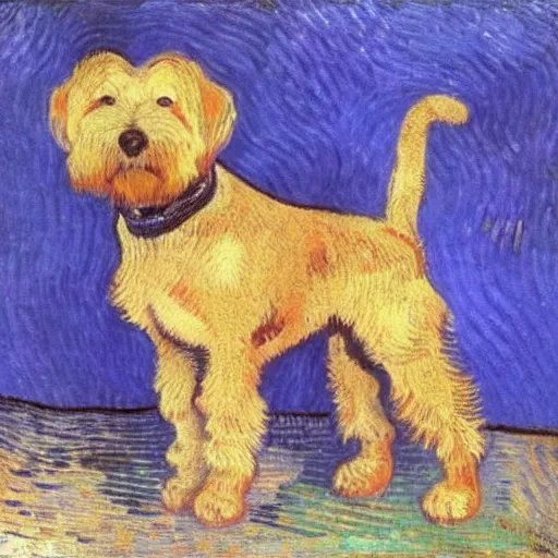 Prompt: portrait of a wheaten terrier by van gogh