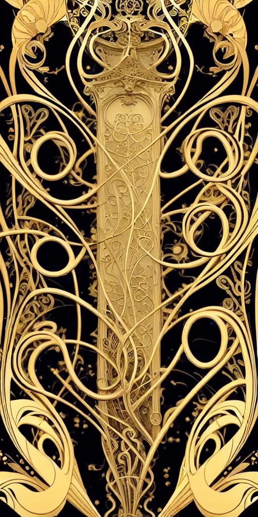 Image similar to the source of future growth dramatic, elaborate emotive Art Nouveau styles to emphasise beauty as a transcendental, seamless pattern, symmetrical, large motifs, hyper realistic, 8k image, 3D, supersharp, Art nouveau curves spirals and swirls, goldplated surfaces, Flying silk fabric, iridescent and black and gold colors , perfect symmetry, iridescent, High Definition, sci-fi, Octane render in Maya and Houdini, light, shadows, reflections, photorealistic, masterpiece, smooth gradients, no blur, sharp focus, photorealistic, insanely detailed and intricate, cinematic lighting, Octane render, epic scene, 8K