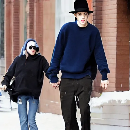 Prompt: paparazzi footage of pete davidson holding hands with the babadook