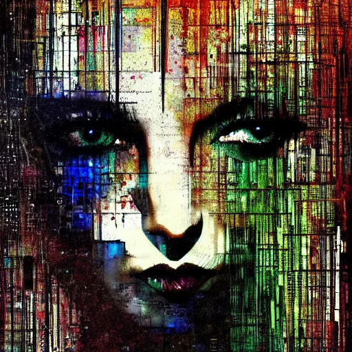 Image similar to portrait of an elven druid modest woman, mysterious, glitch effects over the eyes, shadows, by Guy Denning, by Johannes Itten, by Russ Mills, centered, glitch art, innocent, hacking effects, chromatic, cyberpunk, color blocking, digital art, concept art, abstract