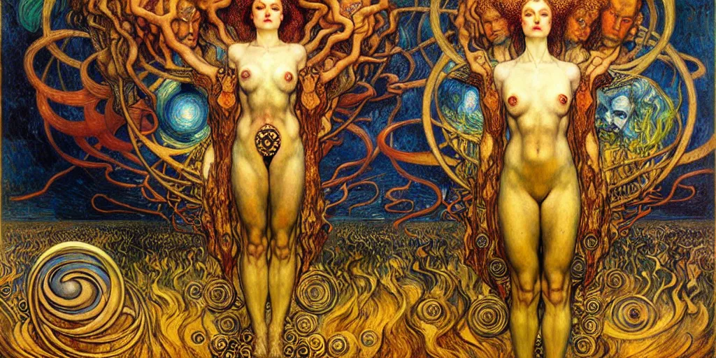 Image similar to Divine Chaos Engine by Karol Bak, Jean Delville, William Blake, Gustav Klimt, and Vincent Van Gogh, symbolist, visionary