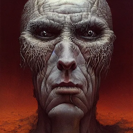 Image similar to A character by Peter Gric and Zdzisław Beksiński