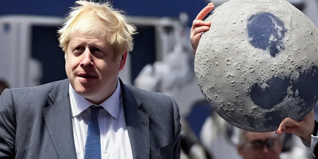 Prompt: boris johnson, moon landing