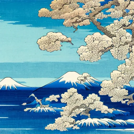 Image similar to French west beach with a blue sky in Hokusai style