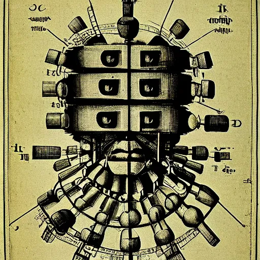 Prompt: schizophrenic diagram of a mind - controlling machine by robert fludd