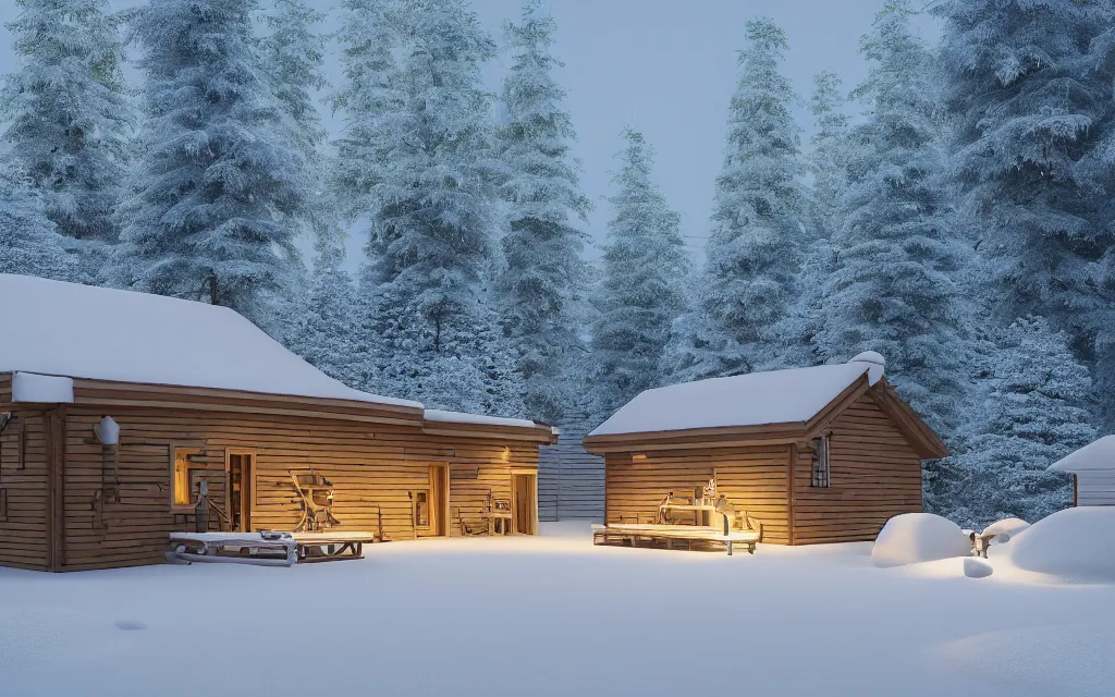 Prompt: finnish sauna architectural visualization, hotel, winter scene, cozy, corona render, rendered in vray, evening light, lakeside, dof, mountainous landscape, pine forest, evermotion, ronen bekerman, contest winner, archviz, peter guthrie, ultradetailed, photorealistic, mir. no