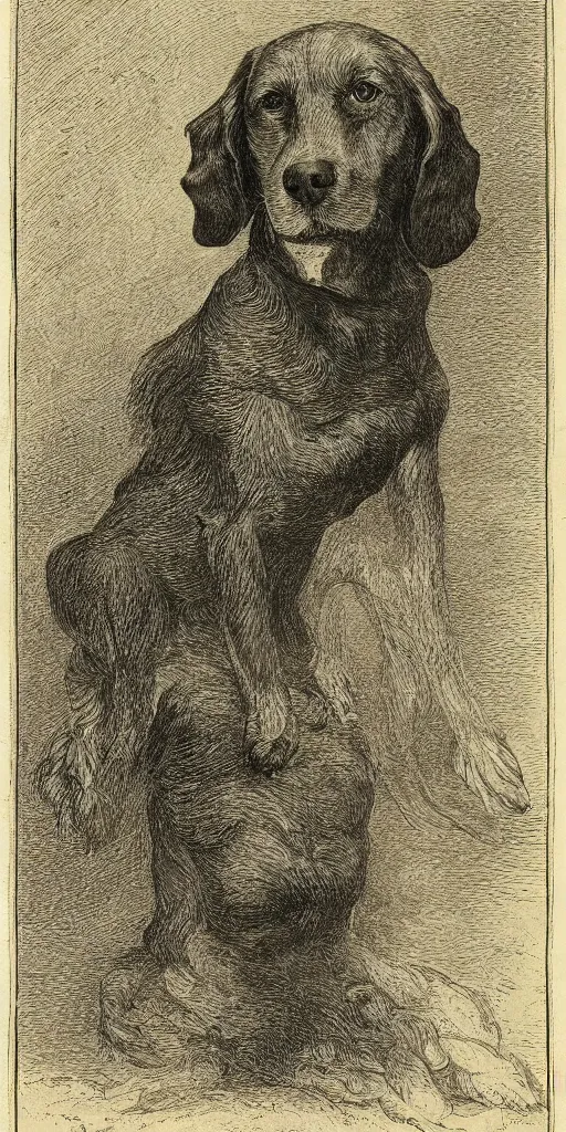 Prompt: a dog in the style of gustav dore