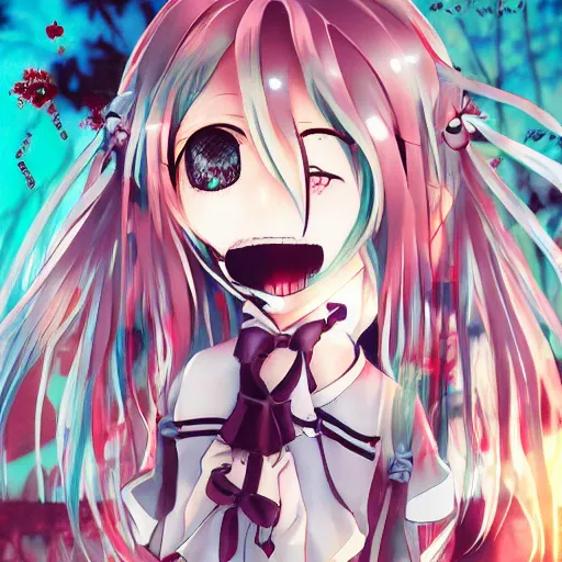 Image similar to mikudayo, horror, creepy anime art