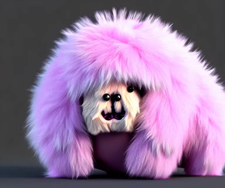 Image similar to high quality 3 d render hyperrealist very cute fluffy tardiradiant, plush mascot, long spiky fluffy smooth hair, photo from the side, pink fluffy fur, vray, smooth background, artstation, ultra detailed