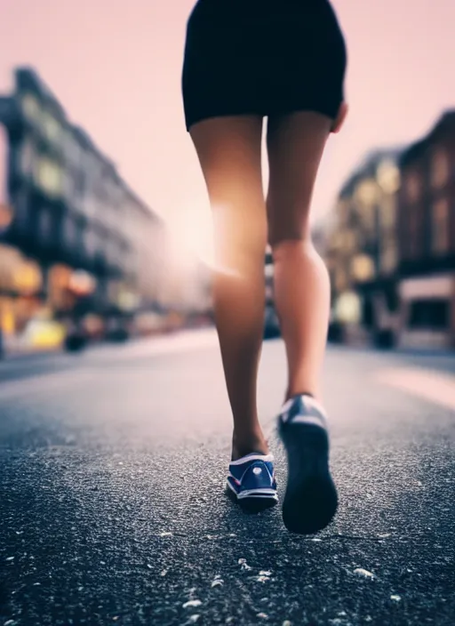 Image similar to beautiful photo of a woman walking on a city towards the camera, full body, hyper realistic, 8 k, dslr, 3 mm, highly detailed photograph