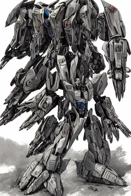 Image similar to full body illustrations of mecha, pen and ink, very detailed, concept art, transformers movie aesthetic