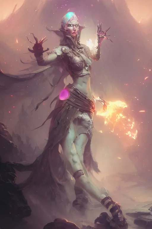 Image similar to beautiful girl necromancer casting spell, 3 d render, hyper realistic detailed portrait, holding magic crystals, ruan jia, wlop. scifi, fantasy, hyper detailed, octane render, concept art, peter mohrbacher