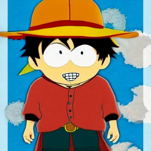 Image similar to Luffy as a South Park Character,