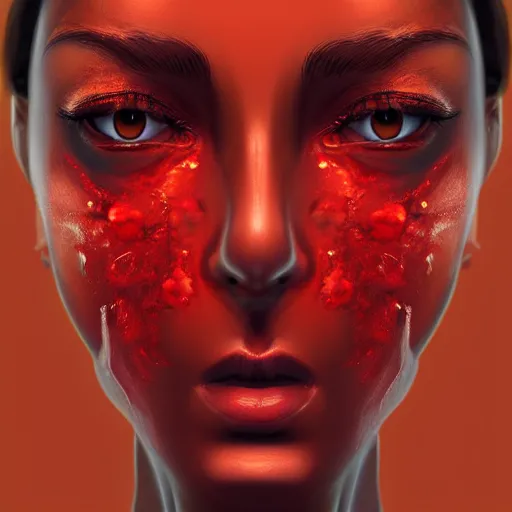 Prompt: fire forming a beautiful female face, red colour palette, extremely detailed, award-winning art, trending on Artstation