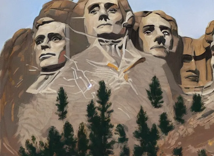 Prompt: a highly detailed beautiful portrait of mount rushmore with the face of steve buscemi, by gregory manchess, james gurney, james jean