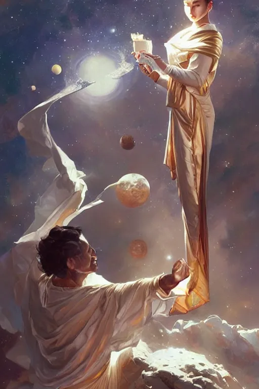 Image similar to space, buddhism, taoism, painting by greg rutkowski, j. c. leyendecker, artgerm