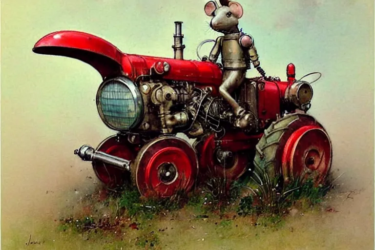 Image similar to adventurer ( ( ( ( ( 1 9 5 0 s retro future robot mouse tractor robot. muted colors. ) ) ) ) ) by jean baptiste monge!!!!!!!!!!!!!!!!!!!!!!!!! chrome red