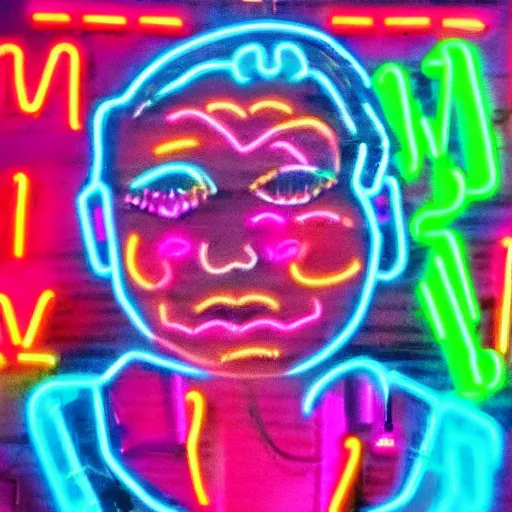 Prompt: old woman made of neon lights