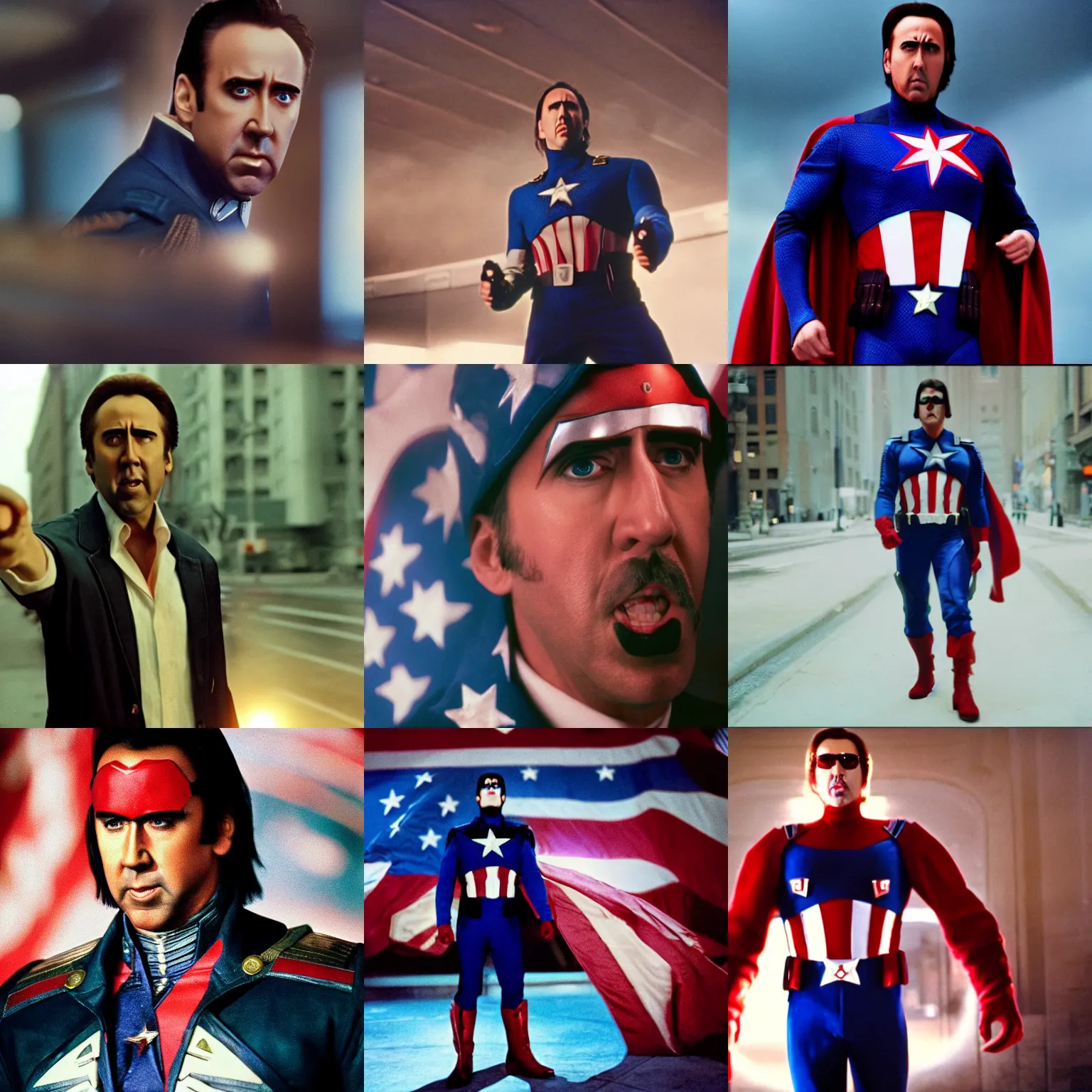 Prompt: A still of Nicolas Cage as capitain america,cinematic shot, cinestill 800 t