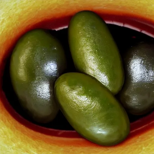 Image similar to marinated olive with a human face. highly detailed. hyper real photo. 4 k.