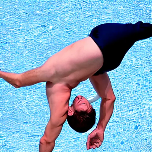 Prompt: elon musk doing a backflip in a speedo