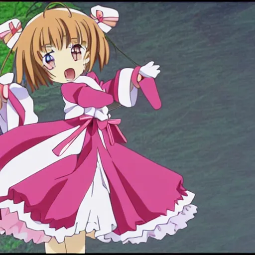 Image similar to Sakura Kinomoto from cardcaptor sakura ghibl movie style, miyazaki