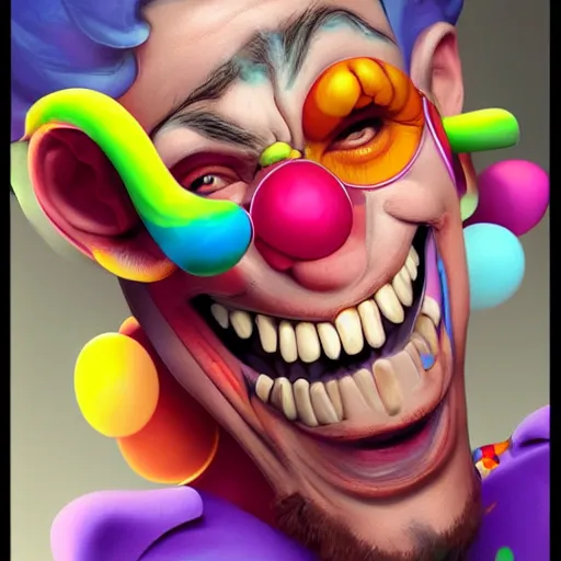 Image similar to Portrait of a colorful happy joyful funny clown, artstation, cgsociety, masterpiece