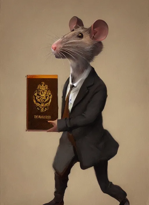 Prompt: oil painting of a rat dressed as an english professor, giving a nobel prize lecture, digital art, artstation, cinematic, golden hour, digital art painting by greg rutkowski