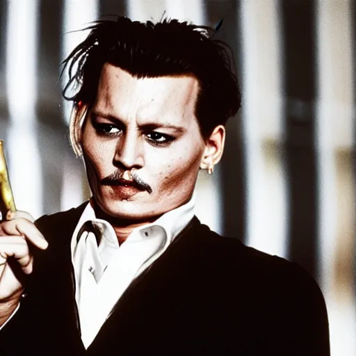 Prompt: a cinematic publicity photograph of a 20 year old johnny Depp tap dancing