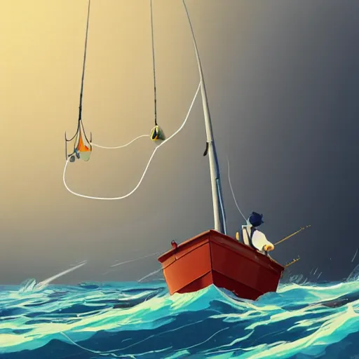 Image similar to Some fishermen struggling not to sink in a small sailboat in the middle of the furious raging ocean, ilustration art by Goro Fujita, concept art, smooth, sharp focus, illustration, ArtStation