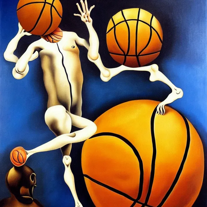 Image similar to a basketball with legs, by salvador dali, oil on canvas, funny, silly, intricate details