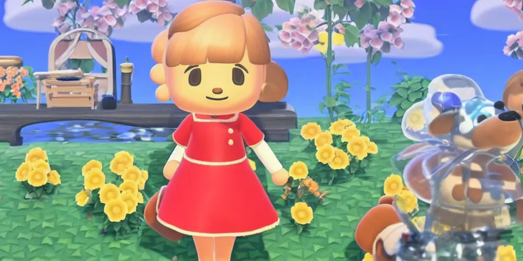 Image similar to Isabel from Animal Crossing. Ketamine-induced feeling of being reduced to a single atom. Reforming the universe with Isabel from Animal Crossing. The death of the ego.