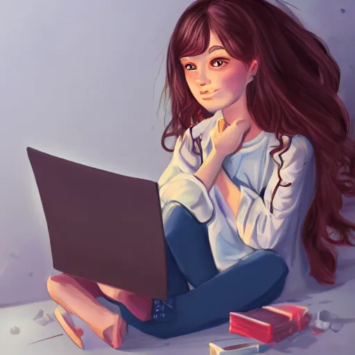 Prompt: tired girl in pyjamas working on computer, tired eyes, digital art, drawing, artstation