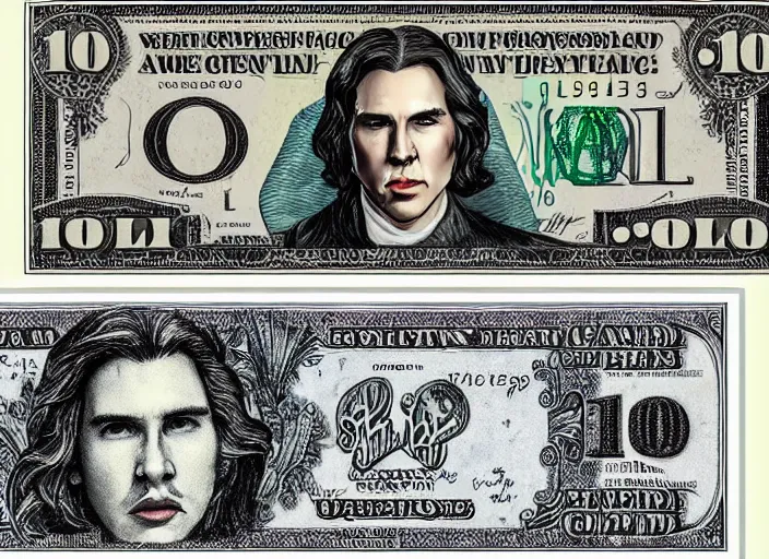 Image similar to reylo kiss on a dollar bill