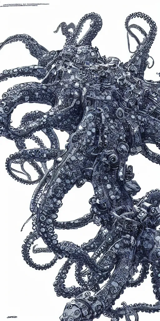 Prompt: robotic octopus, style of james jean and laurie greasley and greg rutkowski, dynamic composition, dramatic lighting, hyper - realistic, ultra detailed, 8 k