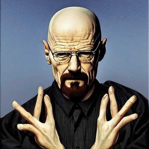 Image similar to walter white with no wrinkles, gerald brom