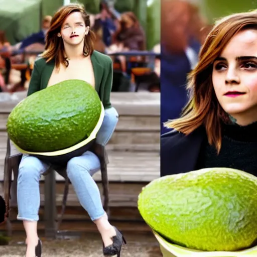 Image similar to emma watson as an avocado chair