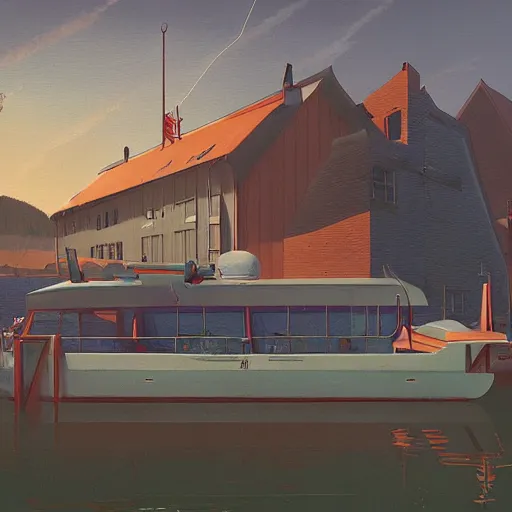 Image similar to yachting club by simon stalenhag