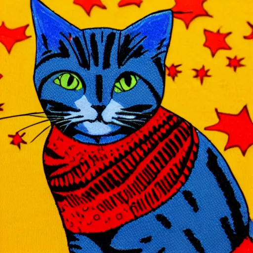 Image similar to cat wearing a christmas jumper cartoon highly detailed, smooth, sharp focus