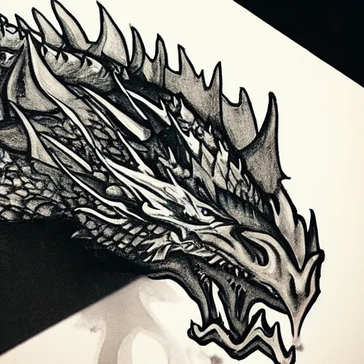 Image similar to “fire breathing dragon, Anamorphic Drawing”